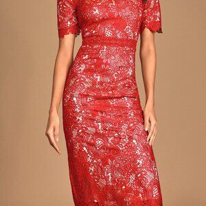 Lulu - Crochet Lace Short Sleeve Midi Dress - Size Medium